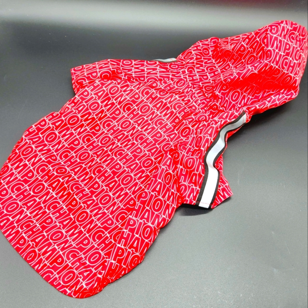 Preowned Reflective Large Fresh Pawz Champion Red &White Lightweight Hooded Rain
